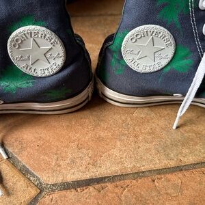 Converse High Top Sneakers in Navy with Green Palm Print